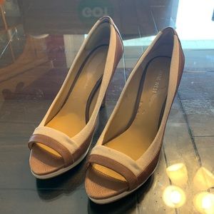 Nine West Tan and Brown Peep Toes